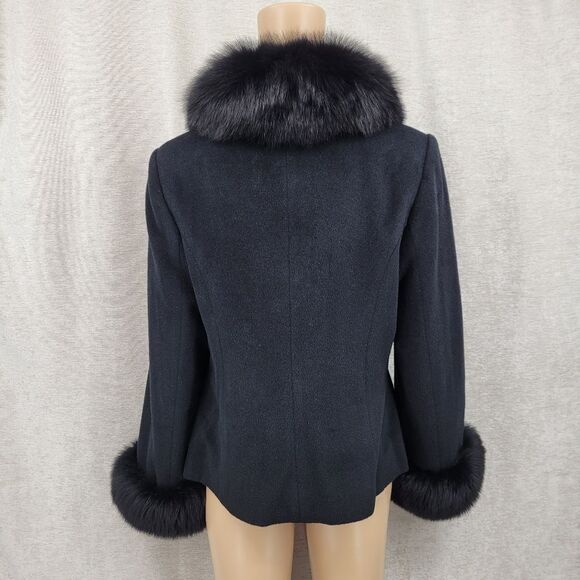 Patty Lewis Vintage Cashmere Wool Elegant Black Fur Trimmed Women's Jacket Coat - Picture 6 of 11